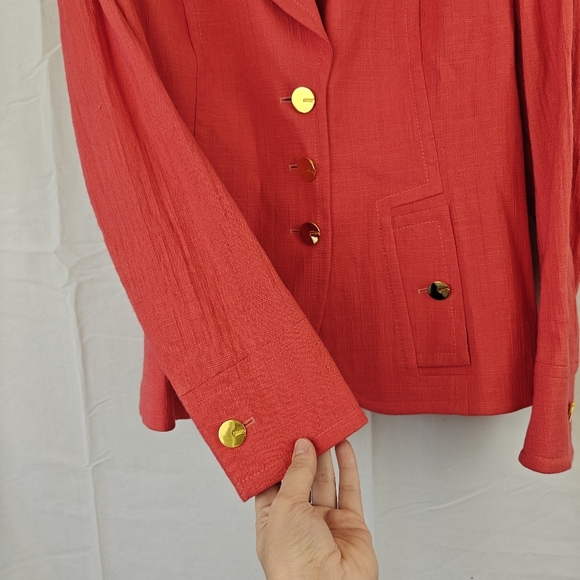 ESCADA Button Up Suit Blazer Jacket In Coral, Gold Buttons, Logo Size 38 Medium - Picture 5 of 16